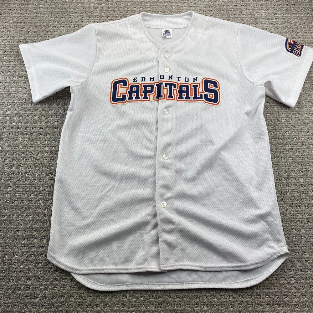Edmonton Capitals Baseball Jersey Men Large L White Athletic Minor League Team